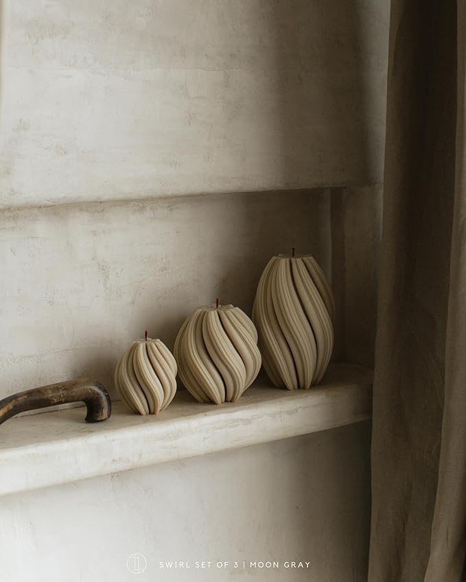 LAWA Swirl Candle - Beautiful Handmade Pillar Scented Soy Wax Twirl Elegant Bubble Aesthetic Candle Housewarming Gift Home Room Shelf Decor Idea Spiral Moon Gray (Small)