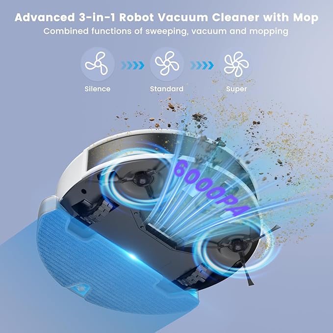 OKP LiDAR Robot Vacuum and Mop, 450ml Visible Dustbin, Upgraded 190° PSD Obstacle Avoidance, Customized Cleaning, Multi-Floor Mapping, 150 Mins Runtime, WiFi/Alexa/APP, Pet Hair & Carpets, White