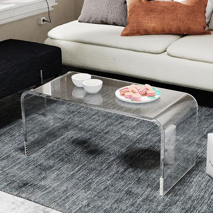 40inch Premium Clear Acrylic Rectangle Coffee Table for Living Room,Mid Century Transparent Waterfall Lowtea Table, Standard Table Size (40"x18"x16") Fit for 2-3 Seat Sofa (40"x18"x16")