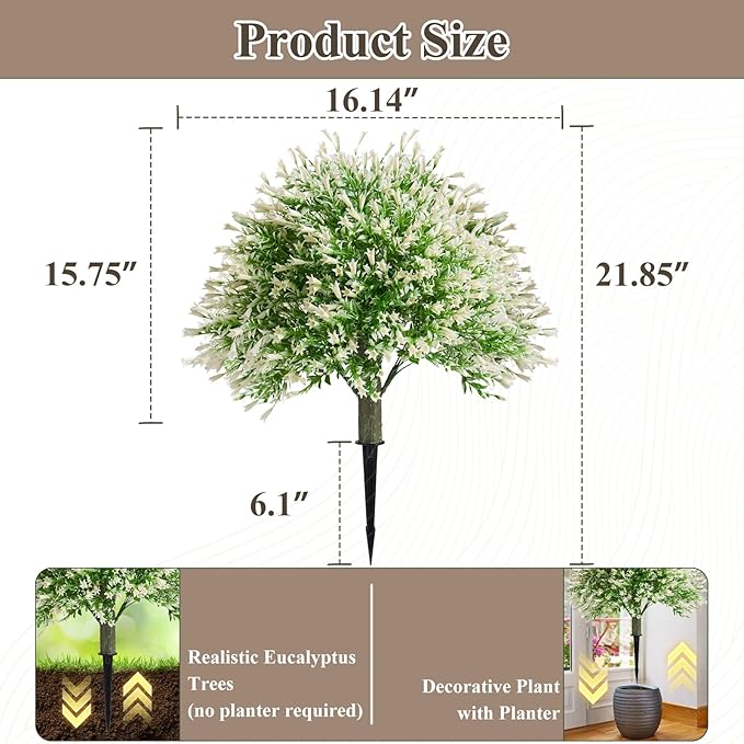 Artificial Campanula with White Bellflower Garden Accents, Set of 2, 22 Inches with Metal Stands, Faux Ornamental Grass Decor for Outdoor Lawn & Patio