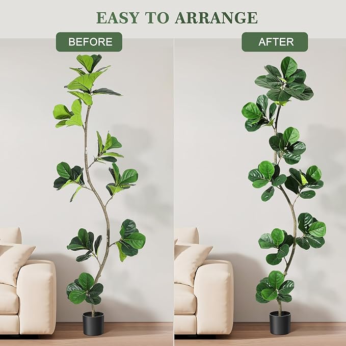 GarveeHome Artificial Fiddle Leaf Fig Tree - 7FT Fake Plant with Black Nursery Planter, Large Floor Plants for Home or Office Decor - Artificial Plants Indoor Outdoor,Housewarming Gift