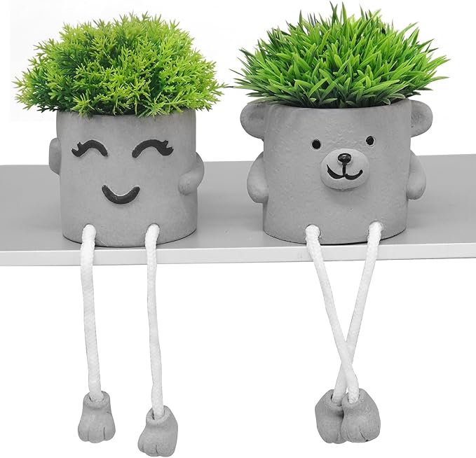 MAKHOT 2pcs Cute Artificial Succlent Plants with Pots, Fuax Plant Bathroom Decor-Office Desk Decorations for Women-Fake Plants Decorations for Work Office Shelf-Mini Potted Small Plant Home Decor