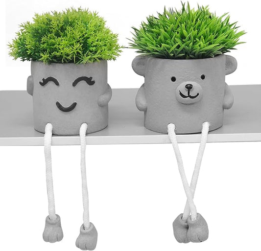 MAKHOT 2pcs Cute Artificial Succlent Plants with Pots, Fuax Plant Bathroom Decor-Office Desk Decorations for Women-Fake Plants Decorations for Work Office Shelf-Mini Potted Small Plant Home Decor