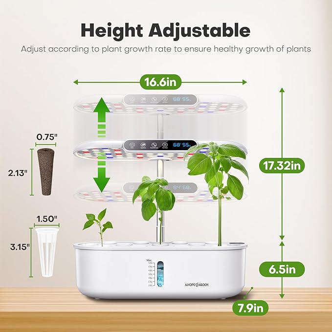 Ahopegarden Hydroponics Growing System kit: Indoor Herb Garden - 12 Pods Plant Germination Kit with LCD Display and LED Grow Light, Smart Temp & Humidity Detection, Planter Grower for Vegetables