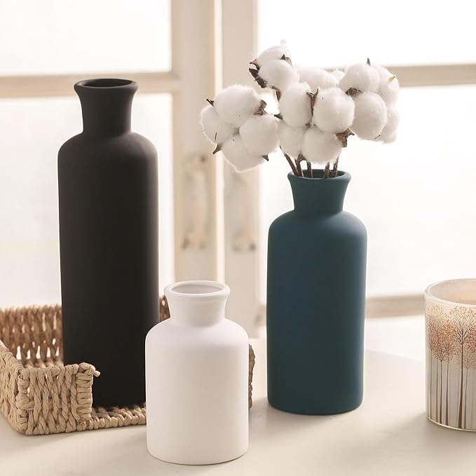 Ceramic Vase Set of 3, Neutral Modern Vases Home Decor Boho Vases Farmhouse Decor Flowers Pampas Vase for Table Mantel Entryway Shelf Living Room Kitchen Bathroom - Mutlicolor