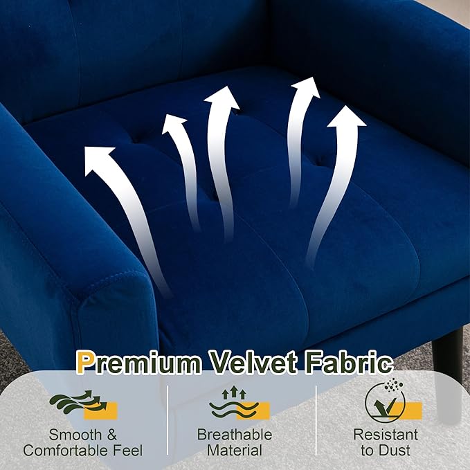 NicBex Accent Chair Set of 2, Modern Chair for Living Room Upholstered Foam Filled Living Room Chairs with Metal Legs Velvet Cozy Lounge Armchair for Living Room Bedroom,Navy Blue