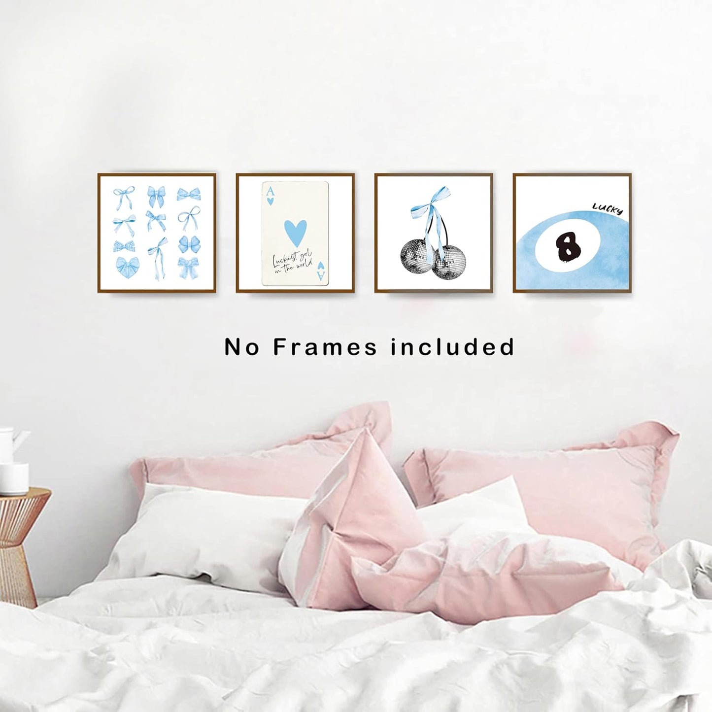 okaxscm Blue Coquette Trendy Preppy Wall Art Prints Set of 4, Coquette Room Decor, Preppy Room Decor Aesthetic, Blue Bow Disco 8 Ball Cherry Wall Decor Posters for Girls Bedroom Dorm, 10x10 Unframed