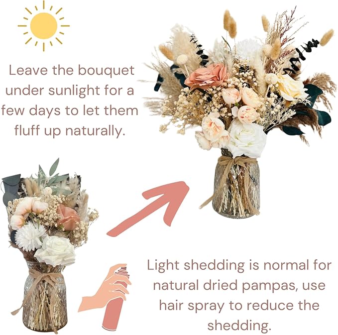 100pcs High End Artificial Flowers Dried Pampas Decor With Vase, Kitchen Island Decorations, Coffee Table Centerpiece Premium Decor, Thanksgiving Christmas Centro De Mesa de Comedor, Adornos Para Sala