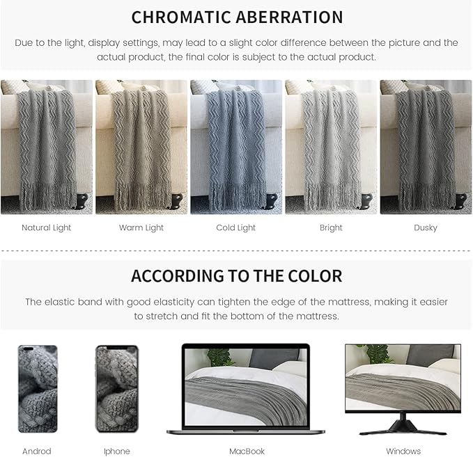 BOURINA Greyish Throw Blanket 50x60 Inches Throw Textured Solid Soft Sofa Couch Decorative Knit Blanket