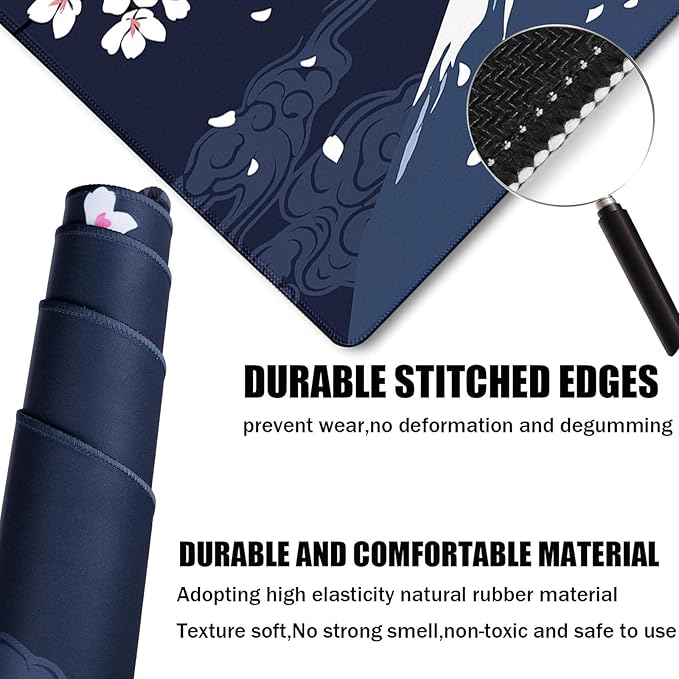 Japanese Mt Fuji Gaming Mouse Pad, Large Extended 31.5"x15.7" Durable Mousepad with Stitched Edges, Waterproof Non-Slip Base for Home Office Work