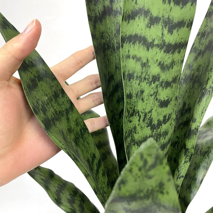 Artificial Plants Sansevieria Snake Plant with Black Plastic Planter Greenery Perfect Faux Agave Fake Plants in Pot for Home Office Indoor and Outdoo Décor (22" Green)