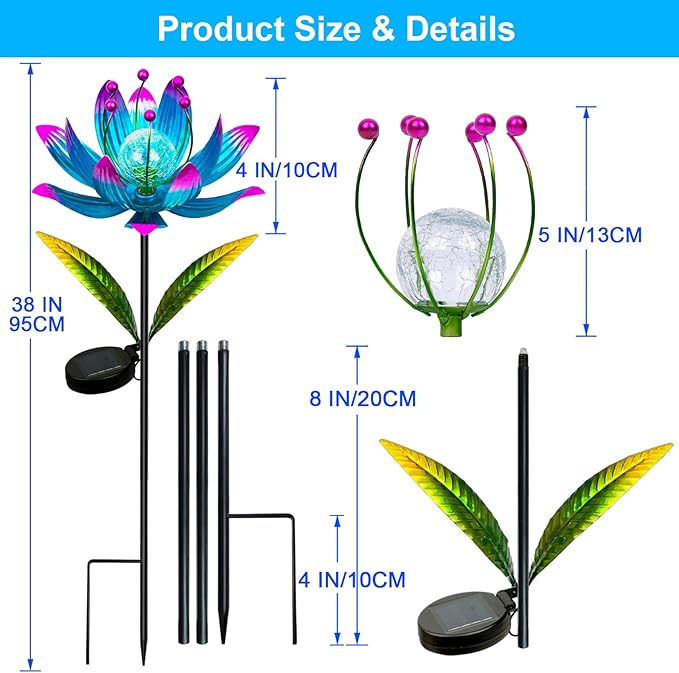 Wind Spinners Outdoor, 38 Inch Metal Wind Spinner Yard Art with Stake, Colorful Solar Windmill for Yard and Garden Lawn Patio Farmhouse Decor