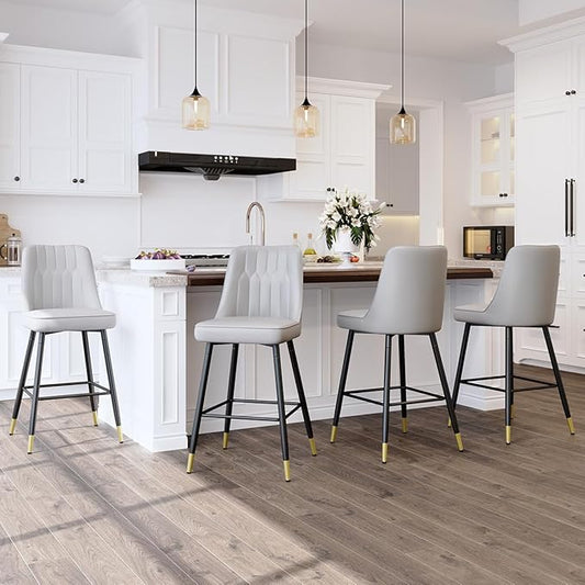 Counter Height Bar Stools Set of 4,Modern Bar Stools Set of 4,Light Grey Faux Leather Barstools with Back and Footrest,27"Bar Chairs for Kitchen Island,Cafe,Pub,Bar,Dining Room,Hold Up to 500 LBS