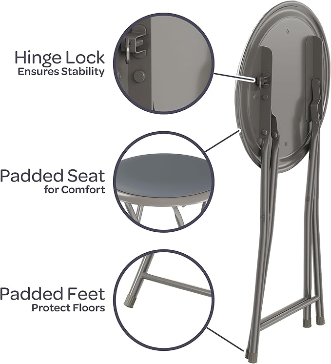 Lavish Home Folding Bar Stools - Set of 2 Heavy-Duty 18-Inch Stool - 225lb Capacity and Padded Seats for Dorm, Recreation or Game Room (Gray)
