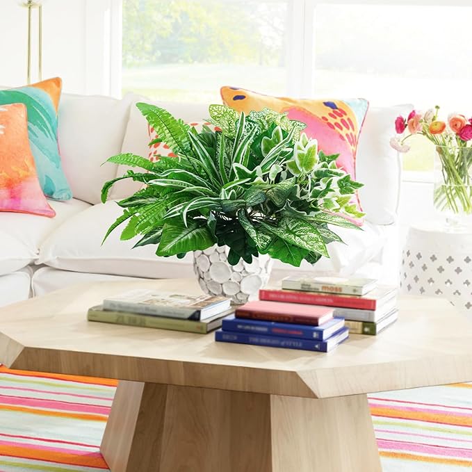 16 Bunches Fake Plants Outdoor UV Resistant Artificial Bushes Green Boxwood Shrubs Faux Plastic Plants Greenery Stems for Spring Outdoor Garden Patio Front Porch Yard Home Decor