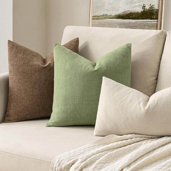 MIULEE Sage Green Couch Pillow Covers 16x16 Inch, Set of 2 Soft Spring Chenille Decorative Square Throw Pillow Covers Farmhouse for Sofa Living Room Bed