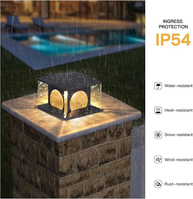 Solar Post Light Outdoor, 11.8" Modern LED Column Lamp IP54 Waterproof Pillar Lights 3000K Patio Entrance Landscape Lighting Fence Deck Cap Lantern for Garden Yard Driveway Pathway Decor