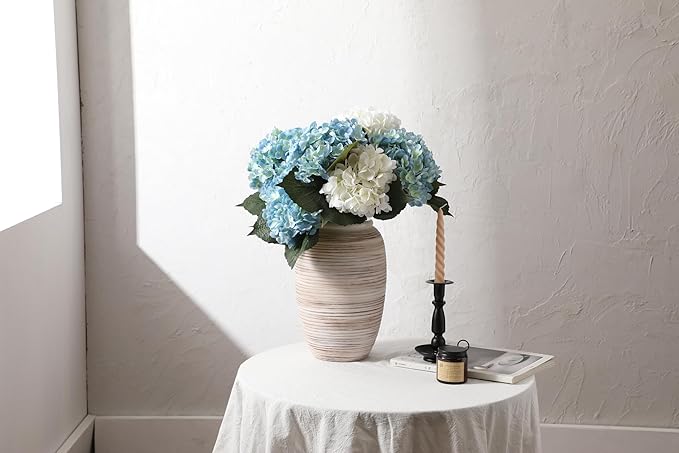 ALMA Wide Mouth Large Ceramic Vase, 12'' Tall White Rustic Pampas Grass Vase for Table Centerpieces, Boho Decorative Vase for Living Room, Farmhouse, Entryway, Mantel, Bookshelf, Home Decor