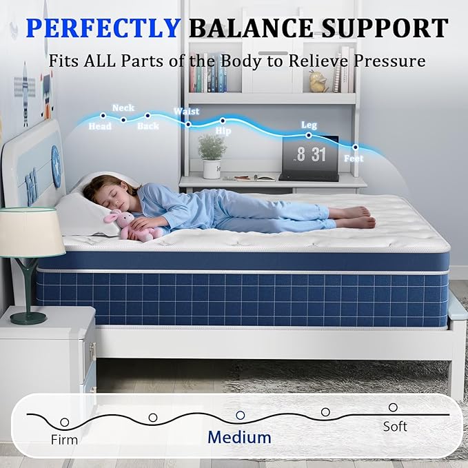 Twin Size Mattress in a Box 14 Inch Hybrid Mattress [Enhanced Stability], Medium Firm Feel with Memory Foam and Pocket Springs, Reinforced Edge Support