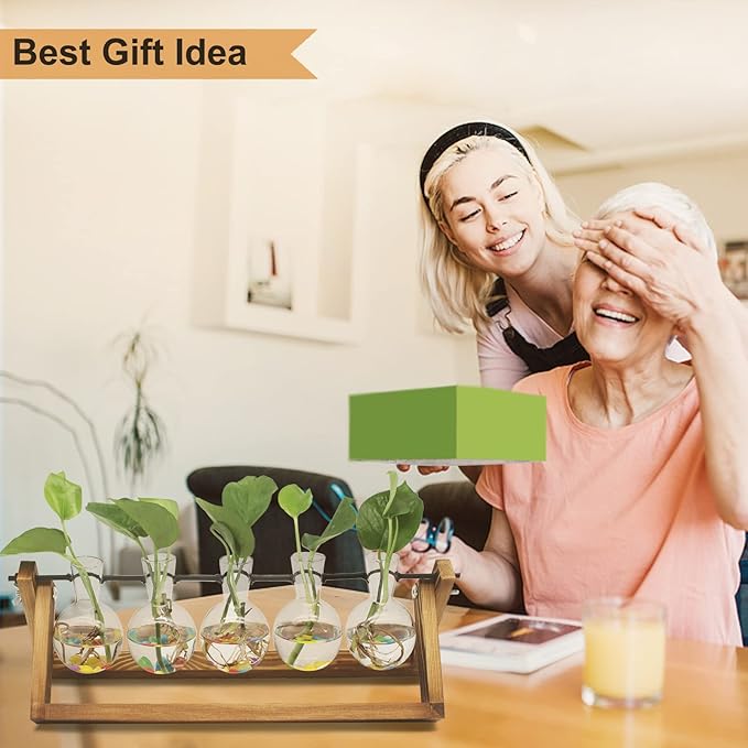 Plant Propagation Station, Propagation Vases for Plants, Unique Gardening Birthday Gifts for Women Plant Lovers Mom Best Friend - 5 Bulb Glass Vases