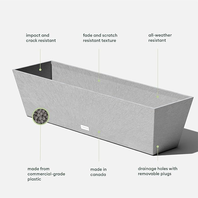 Veradek Pure Series Window Box Planter - Long Rectangular Planter for Indoor or Outdoor Windowsill/Balcony | Durable All-Weather Use with Drainage Holes | Modern Decor for Herbs, Small Plants, Flowers