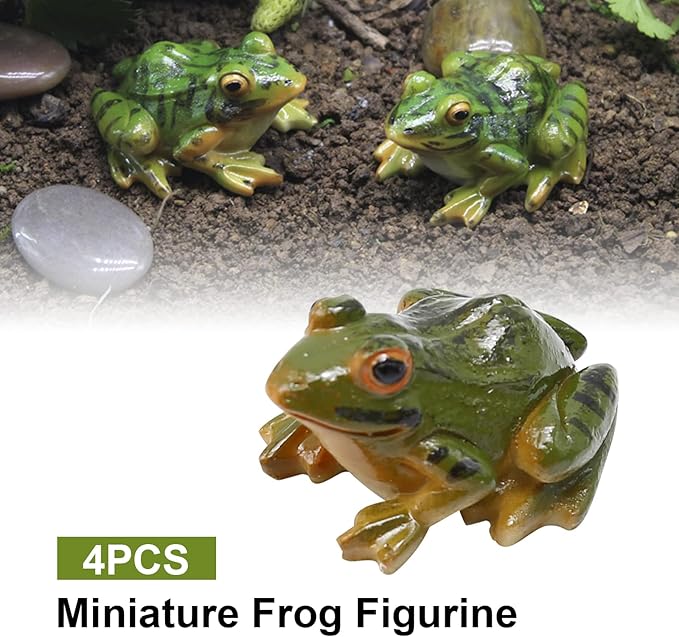 4 Pcs Garden Frog Figurine, Miniature Frog Figurines, Small Resin Realistic Frogs Statue for Fairy Garden Fish Tank Terrarium Decor