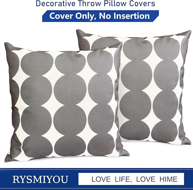 Decorative Throw Pillow Covers Set of 2 Dark Grey Fashion Polka dot Pillow Covers 16x16 Inch Throw Pillow Cover Linen Pillowcase Farmhouse Outdoor Pillow Covers for Couch Sofa Living Room