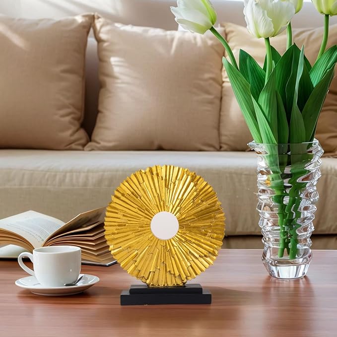Minimalist Round Sculpture Decorative Objects Above Cabinet Decor Kitchen Modern Home Decor Items for Living Room Tv Stand, Center Pieces, Shelf, Coffee Table Decorations Accents (Gold)