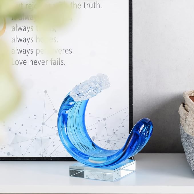 Yao Yuan Hand-Blown Glass Wave Decor Murano-Style Glass Statue and Figurine