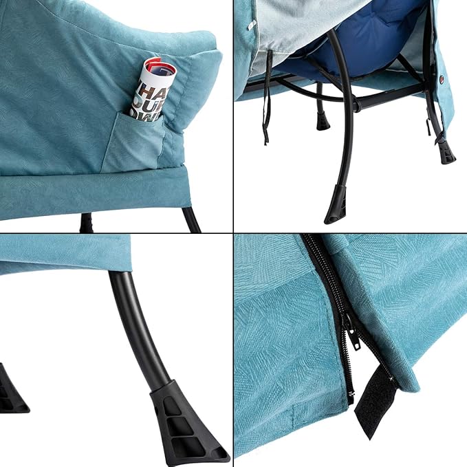 HollyHOME Fabric Lazy Chair with Foldable Ottoman, Accent Comfy Lounge Arm Chair and Folding Footrest Stool Set, Leisure Sofa Reading Chair and Footstool for Living Room, Bedroom, Dorm, Blue