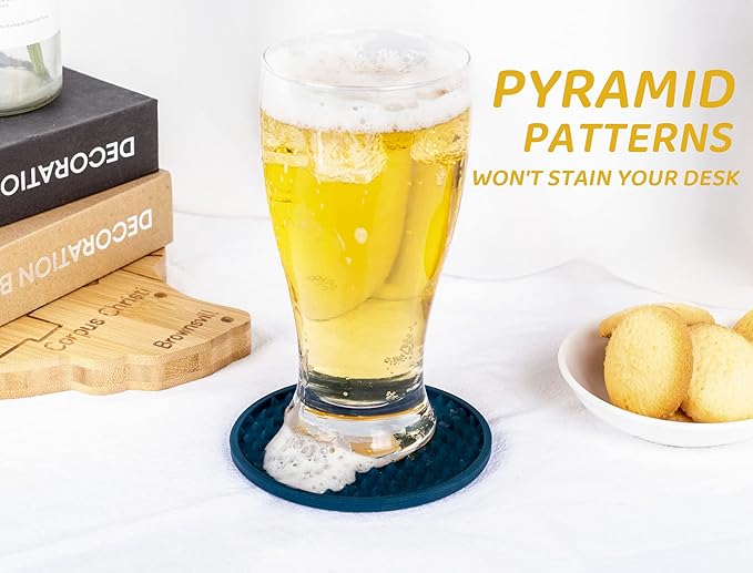 Coasters for Drinks 6 Pcs Drink Coaster with Holder,Heat Resistant Silicone Cup Mat Tabletop Protection,Non-Slip Rubber Coasters for Kinds of Cups (Blue)