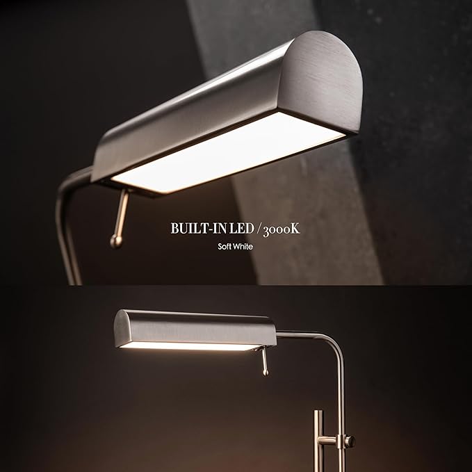 O'Bright Cedric Adjustable Pharmacy Floor Lamp - Industrial Design for Reading, Crafting, Work - 10W LED, Height 45-61 inches - Ideal for Living Room, Bedside, Office - Brushed Nickel