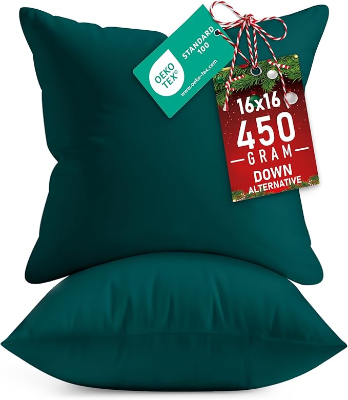 Utopia Bedding Throw Pillows Insert (Pack of 2, Dark Teal) - 16 x 16 Inches Bed and Couch Pillows - Indoor Decorative Pillow