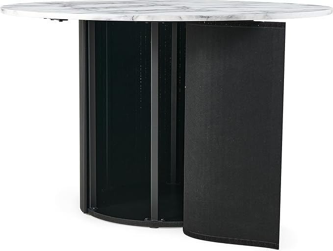 47'' Round Dining Table for 4-6, Modern Wood Farmhouse Kitchen Circle Table with Sturdy Cylindrical Pedastal, Dinner Tables for Dining Room, Living Room White Marble