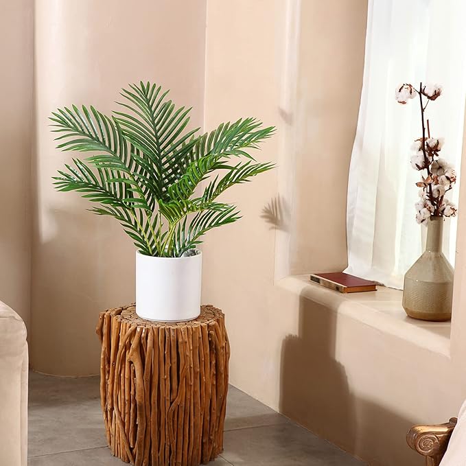 LOMANTO Fake Majesty Palm Plant 2Ft Artificial Plants for Home Decor Indoor Small Faux Trees in Pot Fake Tropical Plants for Housewarming Gift 2Pack