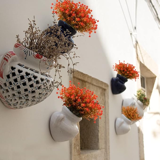 24PCS Artificial Eucalyptus Plants,Fake Boxwood Shrubs UV Resistant No Fade Faux Plastic Greenery for Wedding Bridal Bouquet Indoor Outdoor Home Garden Kitchen Office Table Vase(Fall Orange)