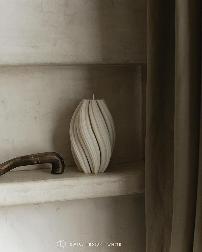 LAWA Swirl Candle - Large Beautiful Handmade Pillar Scented Soy Wax Twirl Elegant Bubble Aesthetic Candle Housewarming Gift Home Room Shelf Decor Idea Spiral White (Large)