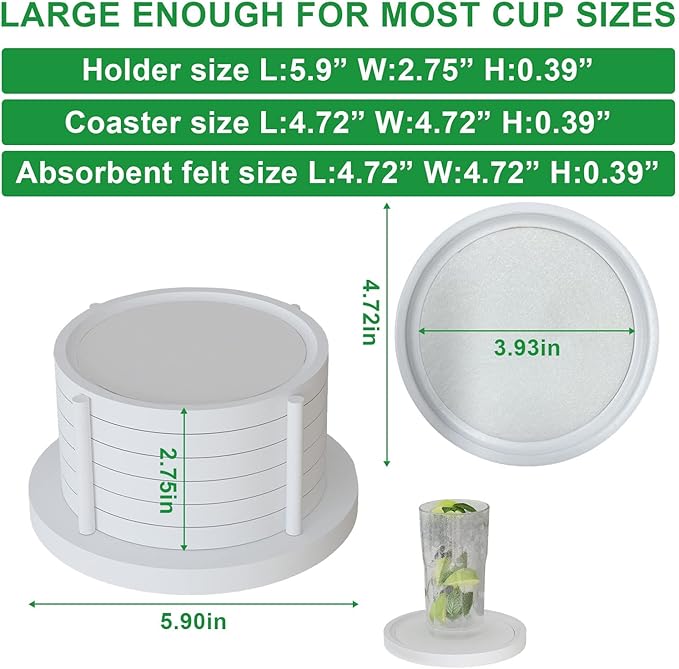 MinBoo Bamboo Coasters for Coffee Table Set of 6 Coasters for Drinks Absorbent with Holder Coffee Table Decor for Tabletop Protection Gifts for House Warming New Home & Wedding (White)