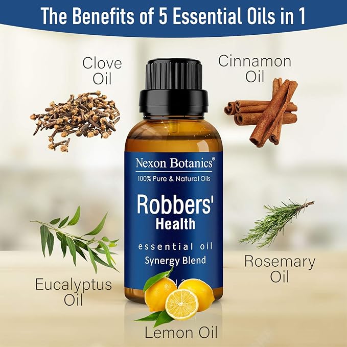 Robbers' Health Essential Oil Blend 30 ml - Immunity Boosting Thieves Oil - Natural Fighter Shield Against Impurities - Nexon Botanics
