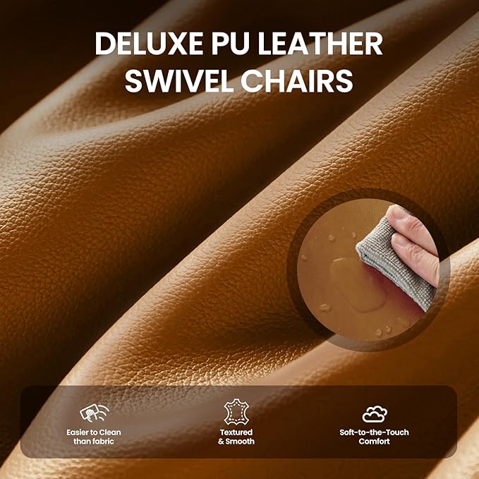 COLAMY 360° Swivel Accent Chair with Pillow, Leather Living Room Armchair No-Sag Foam & Sturdy Metal Base, Fully Assembled Swivel Accent Single Sofa for Bedroom Living Room, Reading Room, Brown