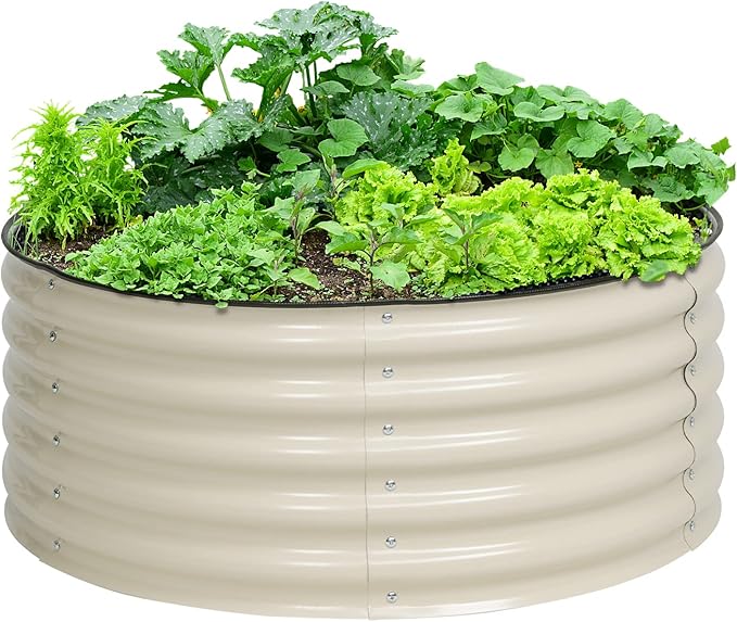 Aoodor 17" Tall 42" Metal Raised Garden Bed, Outdoor Planter Box and Raised Garden Kit for Vegetables, Flowers, Tomatoes Carrots and Herbs, Beige