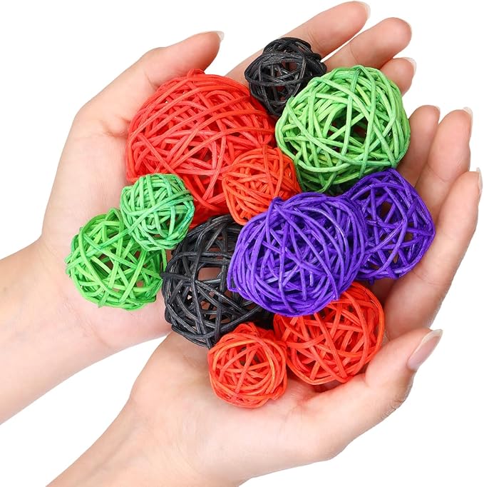 Patelai 36 Pcs Wicker Rattan Balls Decorative Balls for Vase Centerpiece Bowls Orbs Filler for Home Decor,4 Sizes(Orange, Purple, Black, Neon Green)