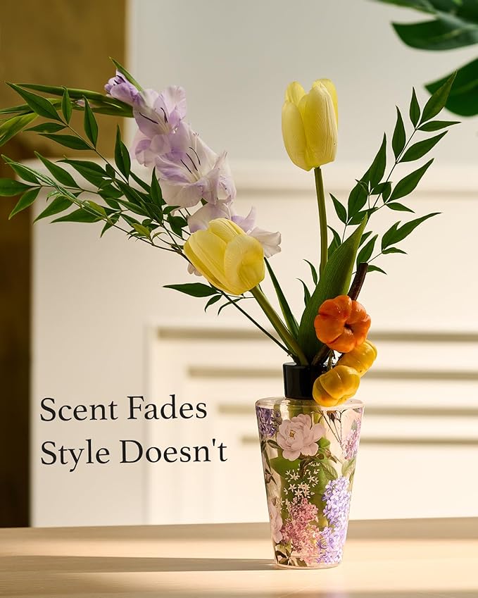 M&SENSE Rose Amber Reed Diffuser Set - 8.79fl oz Home Fragrance Non-Toxic Essential Oil Diffuser with All Natural Sticks, Air Freshner Gifts for Bathroom Bedroom Office Home Decor