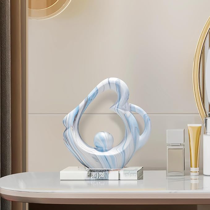 Abstract Sculptures Home Decor Ceramic Statue, Blue Sculpture Coffee Table Decor for Living Room, Dining Room Table Centerpieces, Abstract Art Desktop Decoration
