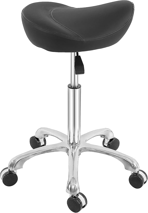 Saddle Stool Rolling Swivel Height Adjustable with Wheels. Saddle Chair Salon, Spa, Tattoo, Pedicure, Massage -Esthetician Chair(Black)