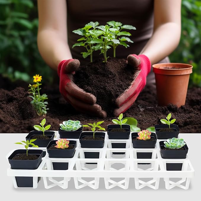 5 Pack Planting Pots Moving Trays for 3 inch(2.7 inch for Exact) Square Nursery Pots, 24 Cell Pots Carrier Holders(White)