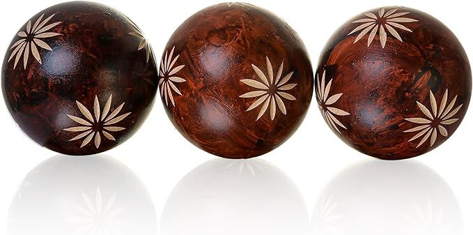 Decorative Balls for Centerpiece, Set of 3, Sunflower Pattern, 4 inch Resin Round Sphere Balls, Table Decor