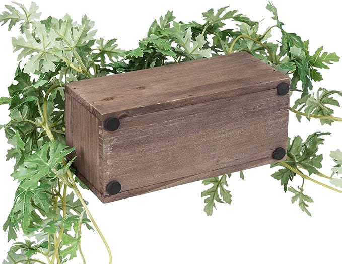 MyGift Vibrant Lifelike Artificial Plant Pelargonium Graveolens Leafy Vine Greenery in Burnt Brown Solid Wood Rectangular Planter Box