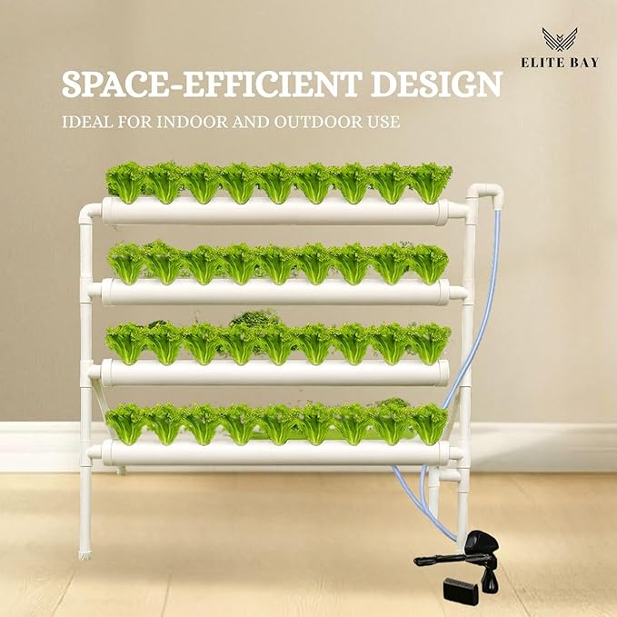 36-Pod Hydroponic Plant Growing System – PVC Vertical Soilless Indoor/Outdoor Garden Kit | White Tower with 36 Baskets, Sponges, AU/US Plug & Soft Tube | Ideal for Home Gardening