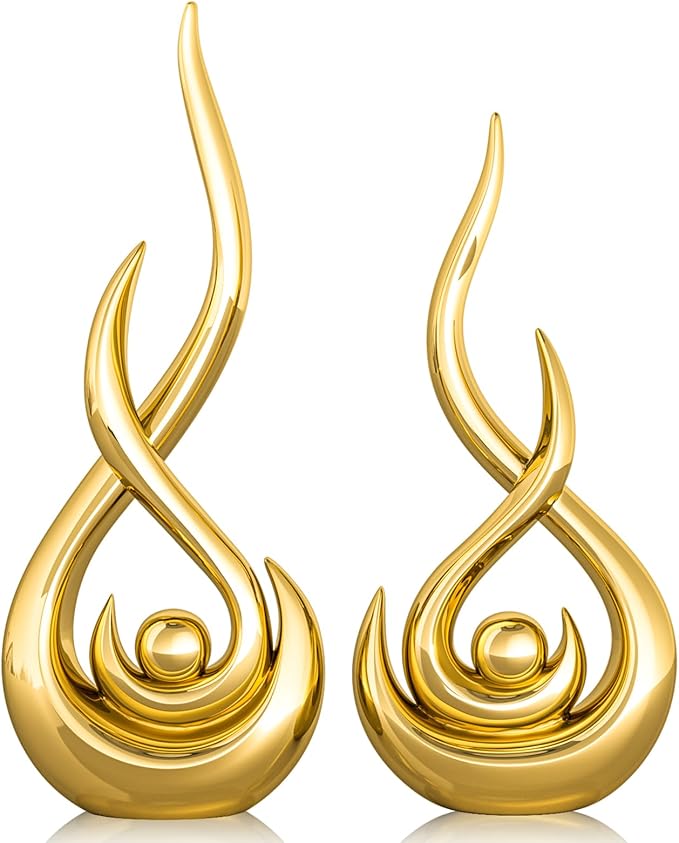 XMGZQ Modern Abstract Art Home Decor Accent,Contemporary Statues Coffee Table Decor for Living Room,Table Centerpieces for Dining Room,Ceramic Sculptures Knick Knacks for TV Stand Show Piece (Gold)